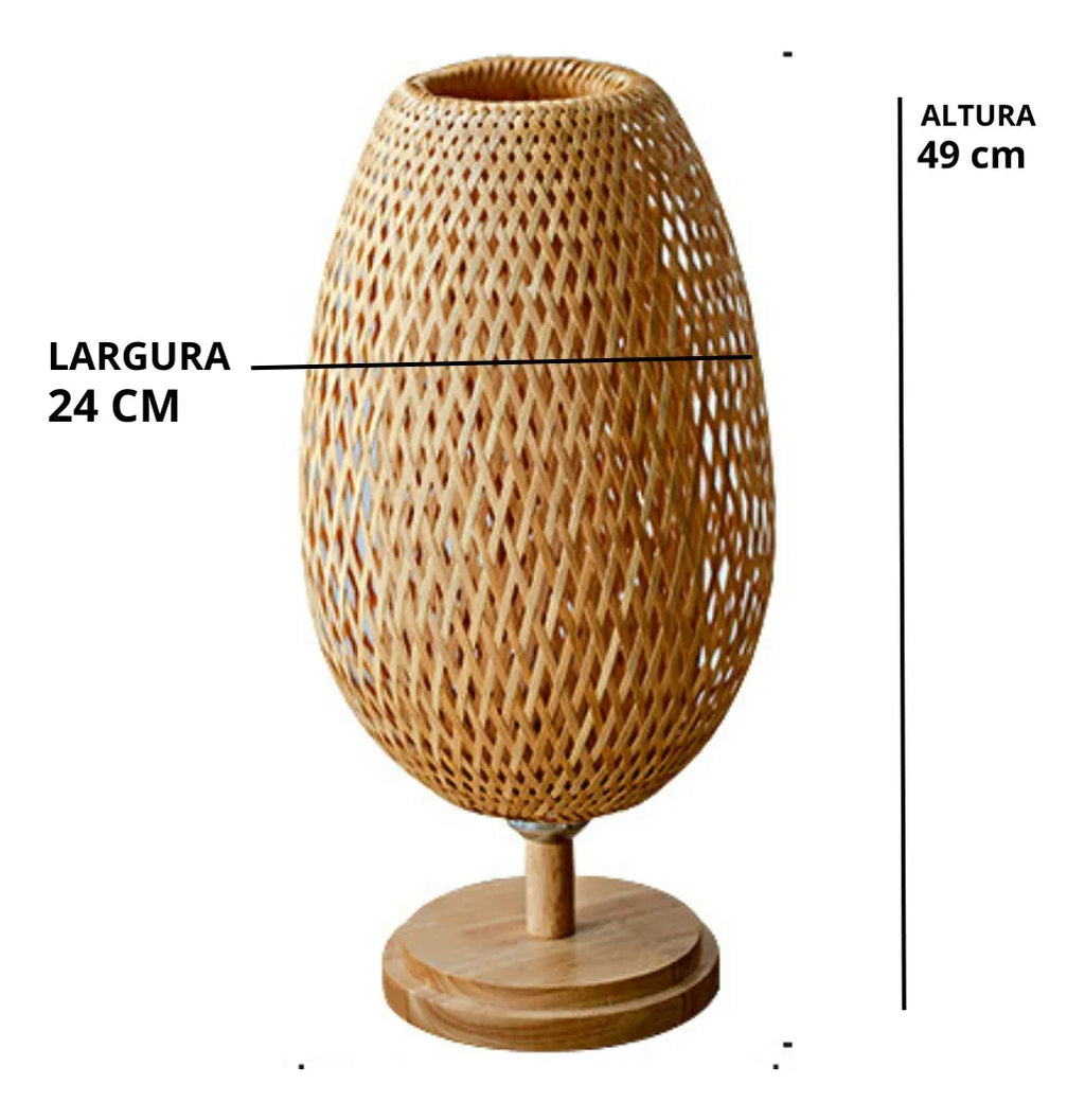 Abajur Luminária em Bambu e Rattan 49cm – Design Natural Luxuoso