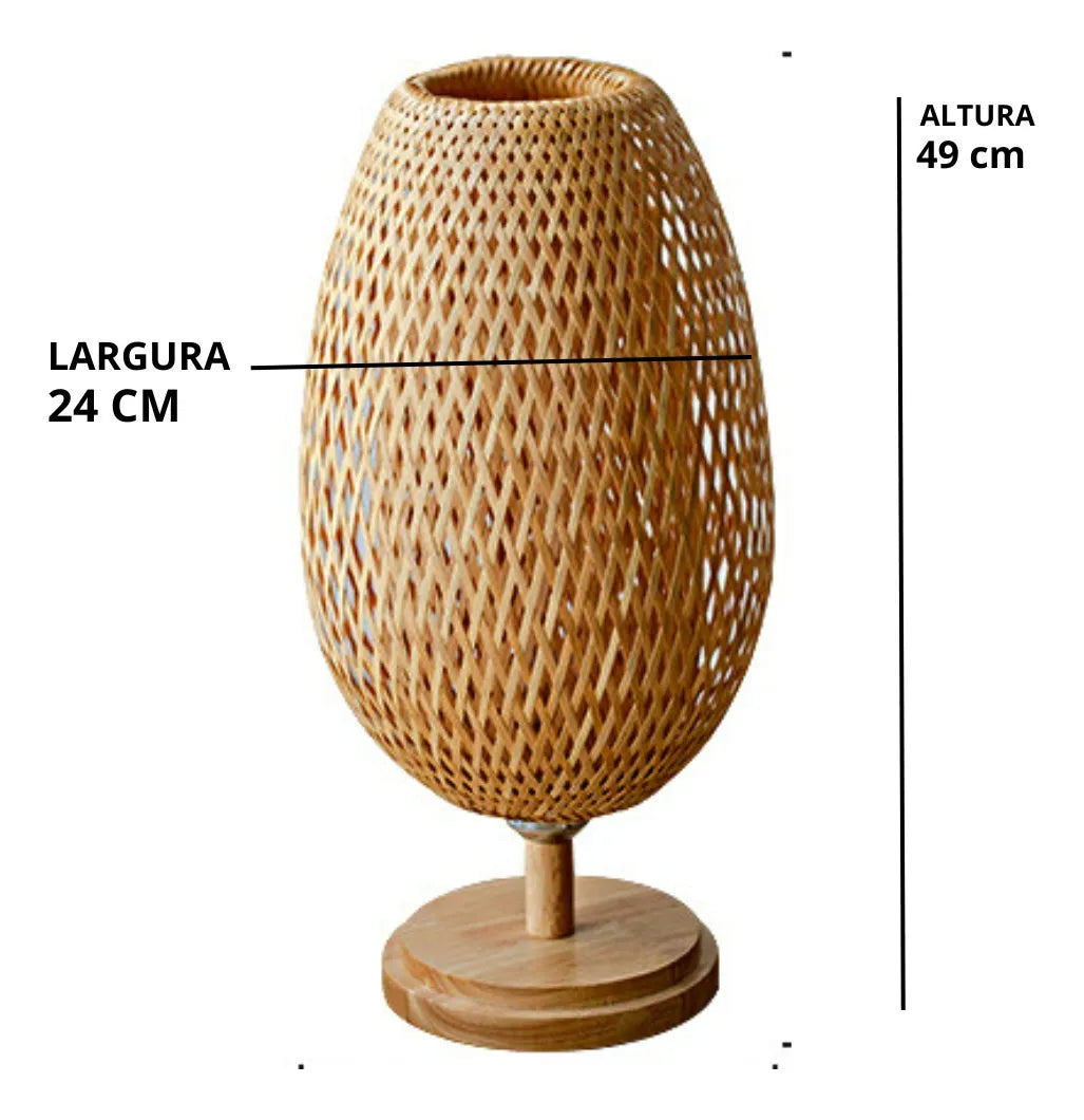 Abajur de Mesa Bambu & Rattan Luxo Natural 49x24 cm