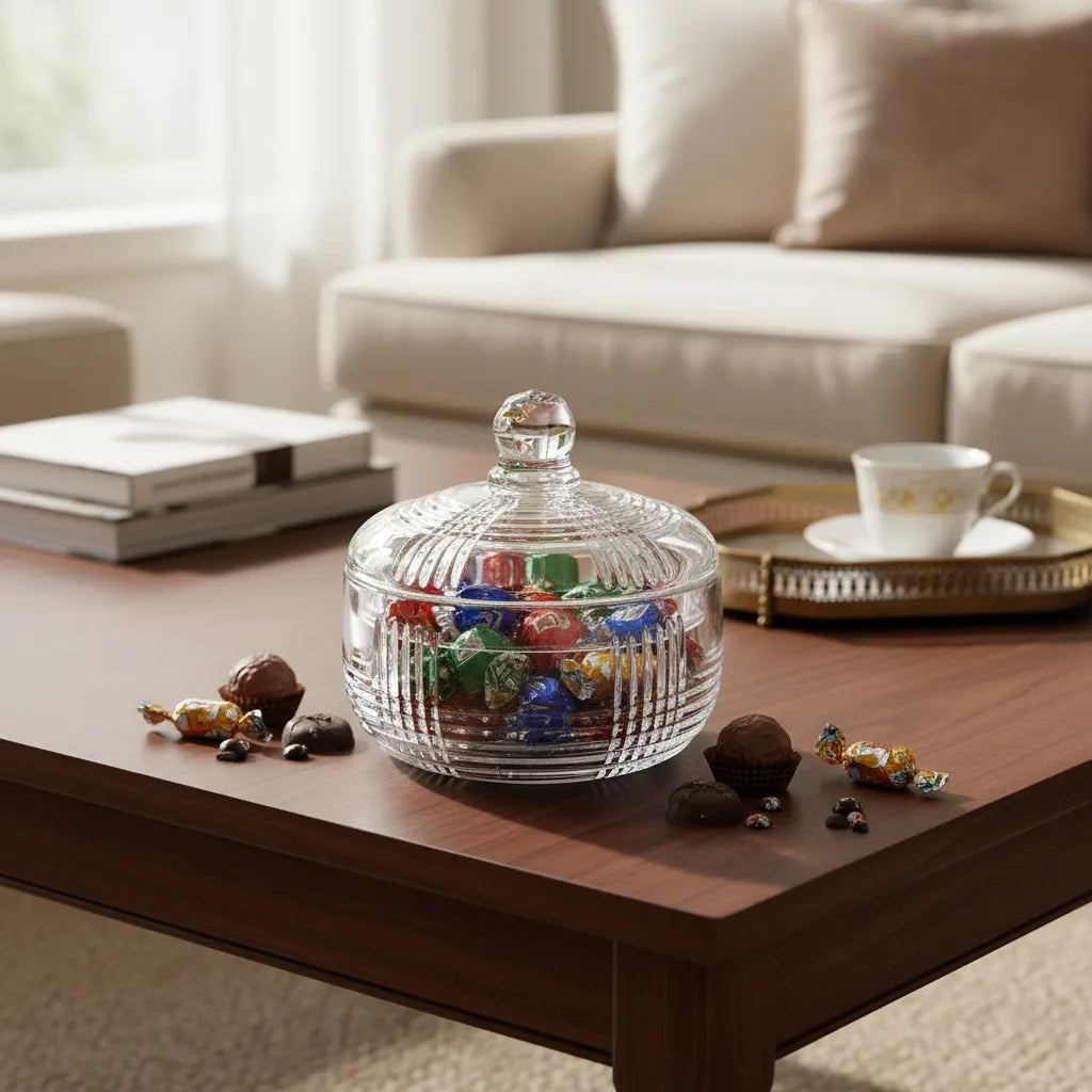🍬 Bomboniere de Vidro com Tampa 15x12cm – Potiche Decorativo Transparente
