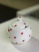 Açucareiro Coração em Porcelana Branco com Corações Vermelhos 12x12 cm