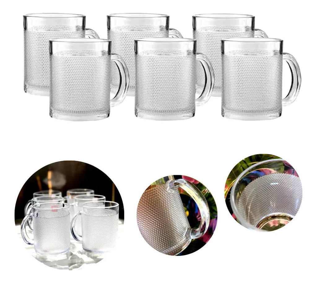 Jogo 6 Canecas de Vidro para Água, Suco e Cerveja 300ml – Transparente