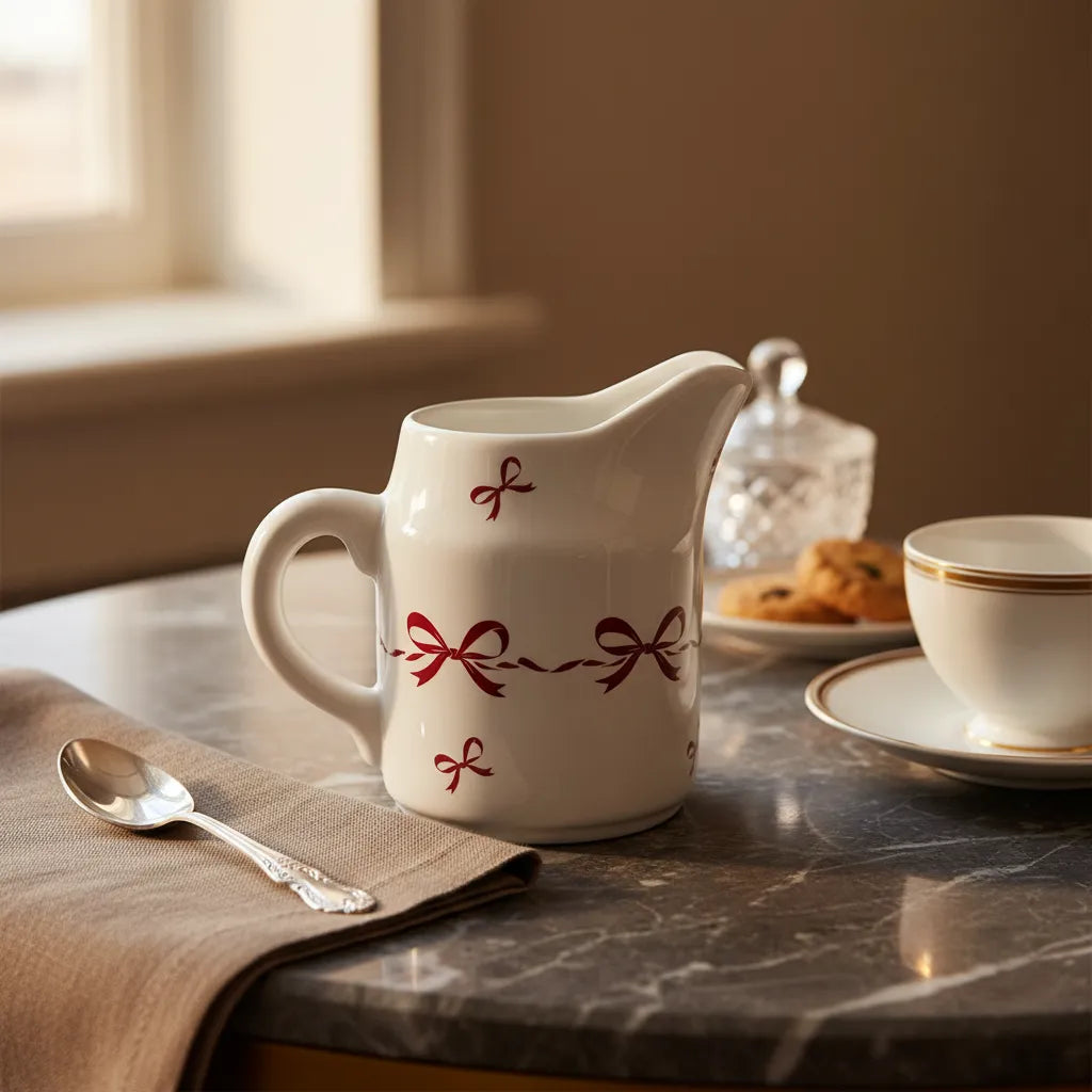 Leiteira Porcelana Branca com Corações Vermelhos Love Tamanho G 20x11x16 cm
