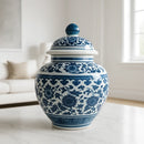 Vaso Decorativo De Porcelana Azul E Branco Luxo 20x14 Azul-marinho
