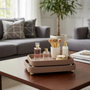 Kit 2 Bandejas Decorativas em Couro Sintético Marrom Claro Luxo Organizador Multiuso