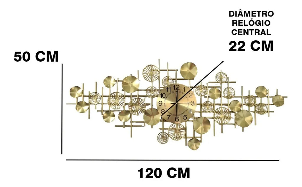 Relógio de Parede 3D Design Europeu em Metal com Folhas 120cm Dourado