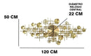Relógio de Parede 3D Design Europeu em Metal com Folhas 120cm Dourado