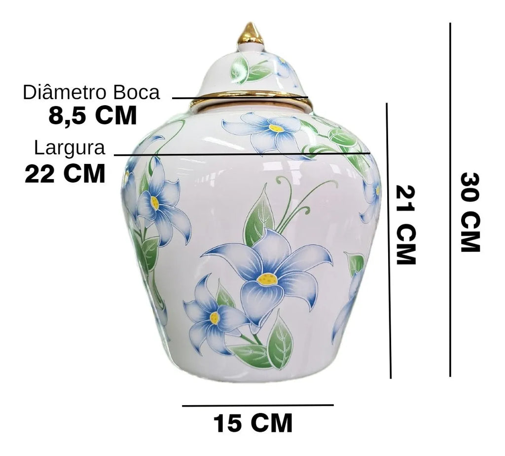 Vaso Decorativo Porcelana Branco e Dourado Floral 30x22