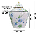 Vaso Decorativo Porcelana Branco e Dourado Floral 30x22