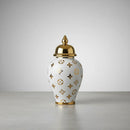 Vaso Decorativo Porcelana Branco Dourado 35x18 Luxo Branco E Dourado