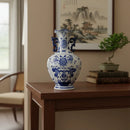 Vaso Azul E Branco Decorativo Com Alça 34x21x5cm Azul E Branco Florido
