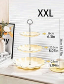Prato 3 Andares Bege E Prata Luxo Doces Decoração 29CM