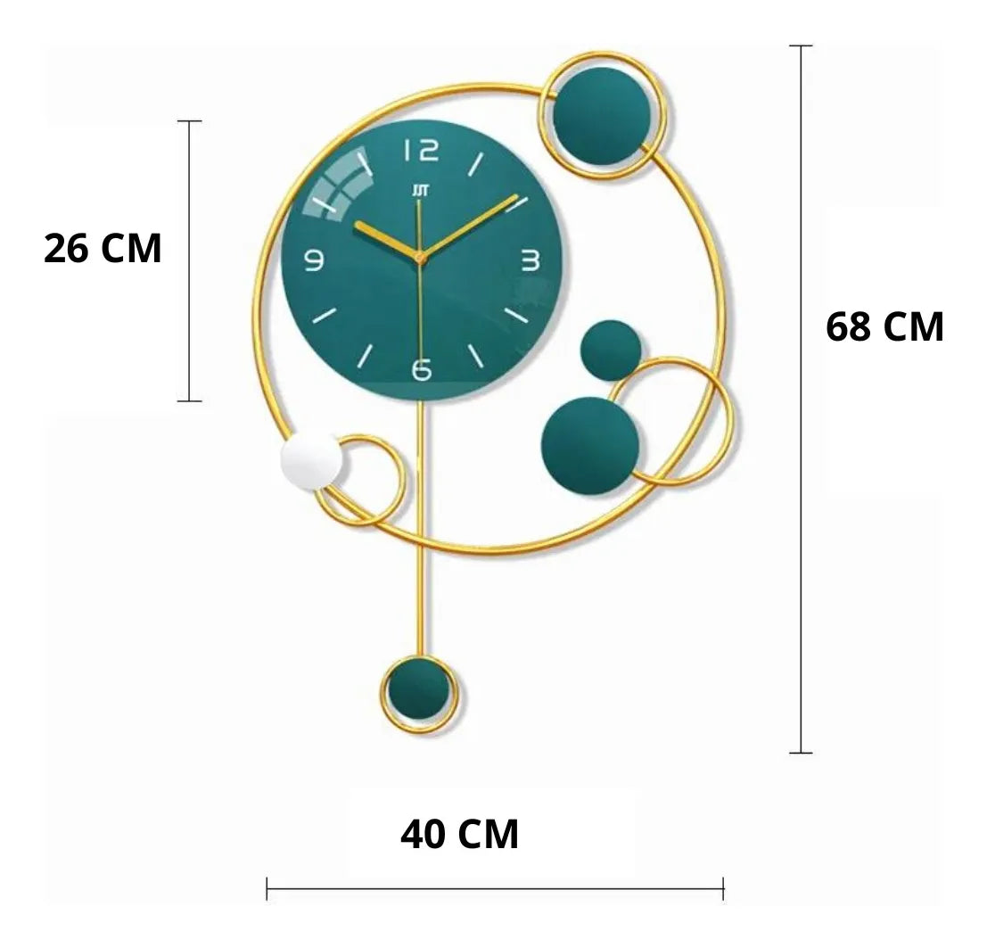 Relógio de Parede 3D Contemporâneo Nórdico Metal Verde/Dourado 68x40 – Vazado