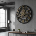 Relógio de Parede 3D Industrial Vazado Preto com Dourado 50cm – Design Europeu