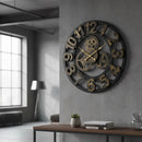 Relógio de Parede 3D Industrial Vazado Preto com Dourado 50cm – Design Europeu