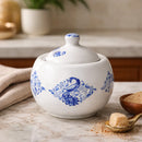 Açucareiro Porcelana Azul Cavalo Marinho Luxo 12x12 cm