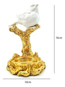 Escultura Decorativa Pássaro em Poliresina com Castiçal Dourado 16x10 cm