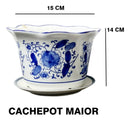 Jogo 3 Cachepot Cerâmica Chinesa Azul E Branca