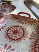 Travessa Saladeira Serviço Porcelana Vermelha Alça 18cm