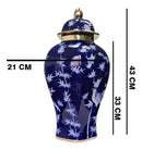 Vaso Decorativo de Porcelana Azul Marinho e Dourado com Tampa – 43x21