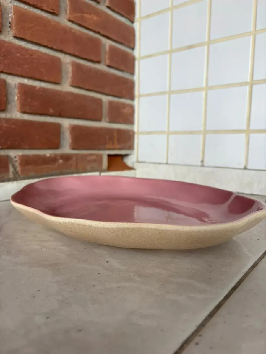 Bandeja Fruteira Centro de Mesa 44 cm em Cerâmica Rosa Luxo