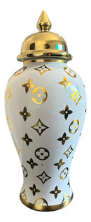 Vaso Decorativo Porcelana Branco Dourado 42x18 Luxo Branco E Dourado