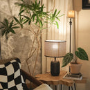 Abajur Luminária Preto Rattan Bambu Luxuoso 43x25 Preto/Bege
