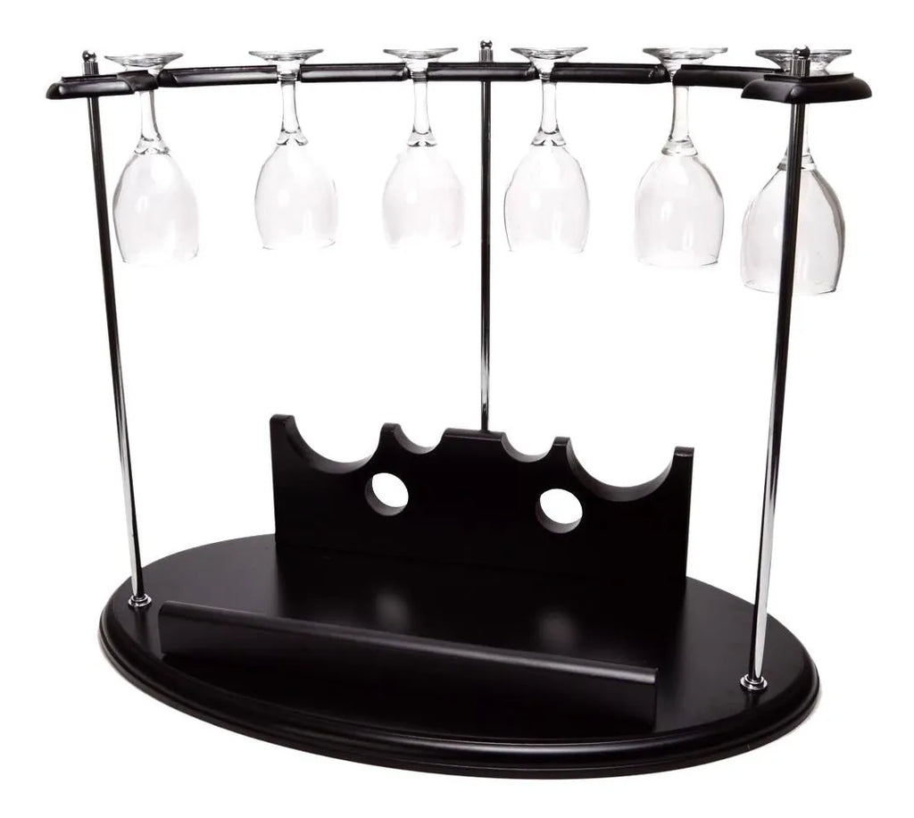 Adega de Vinho Rack em Madeira com Suporte para 6 Taças e 2 Garrafas