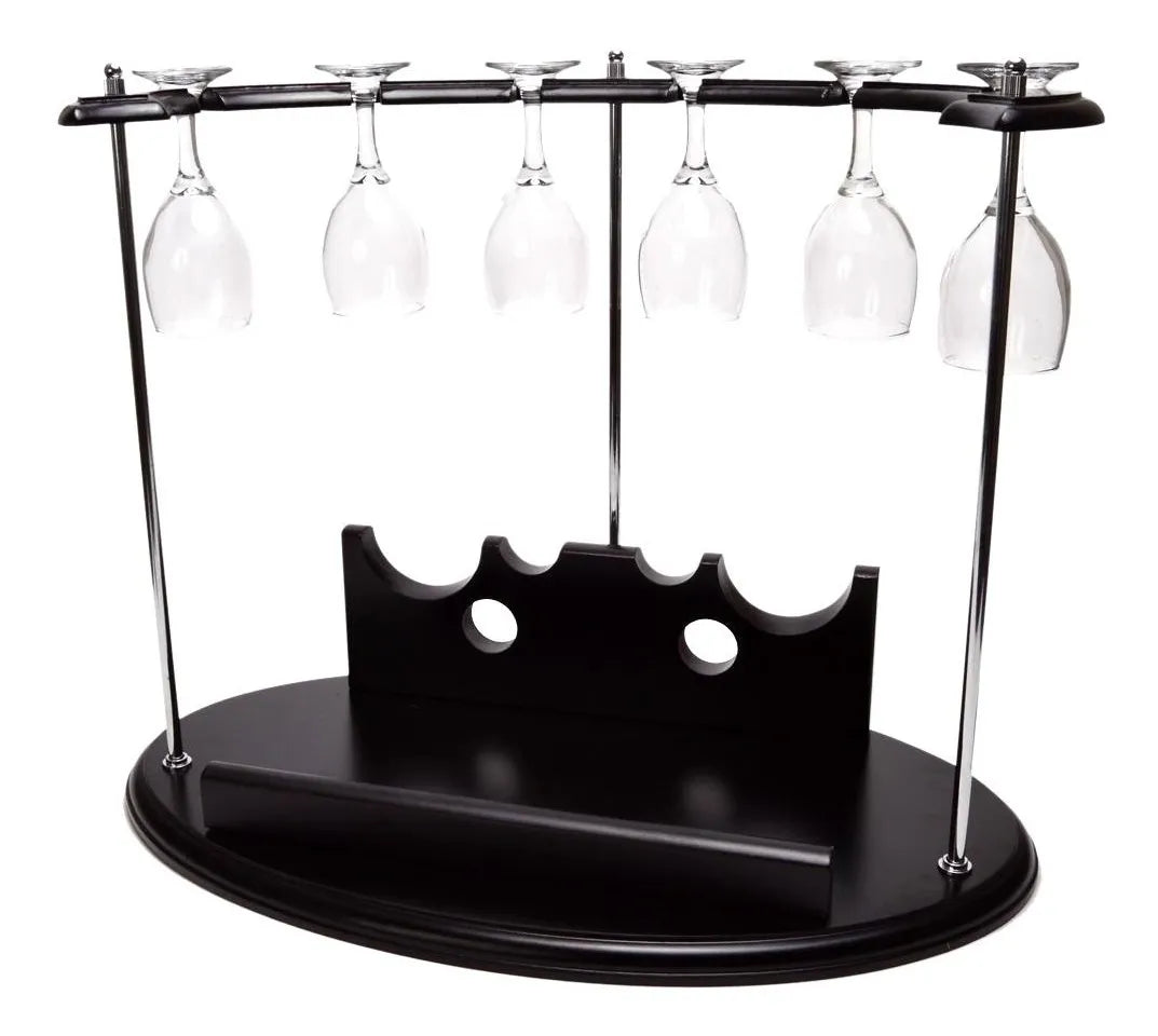 Adega de Vinho Rack em Madeira com Suporte para 6 Taças e 2 Garrafas