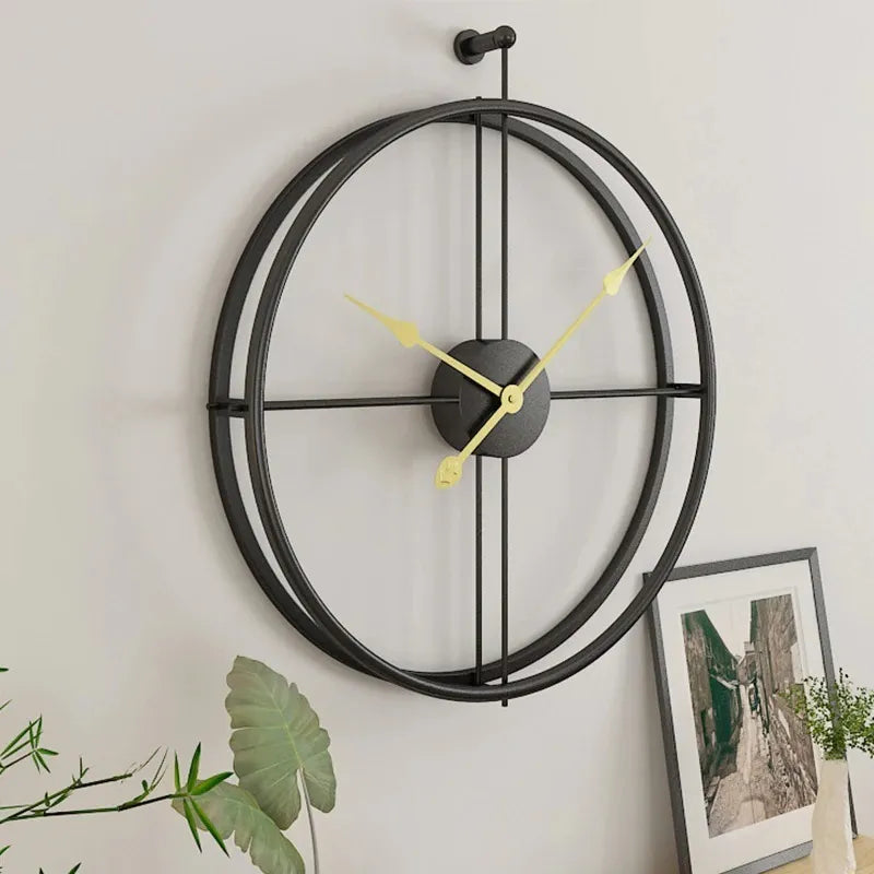 Relógio de Parede 3D Preto em Metal – Design Europeu 50cm (Vazado)