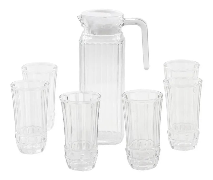 Jarra de Vidro com Tampa + Jogo com 6 Copos – 1,8L (1800ml)