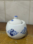 Açucareiro Porcelana Azul Cavalo Marinho Luxo 12x12 cm