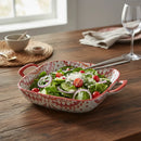 Travessa Saladeira Serviço Porcelana Vermelha Alça 18cm
