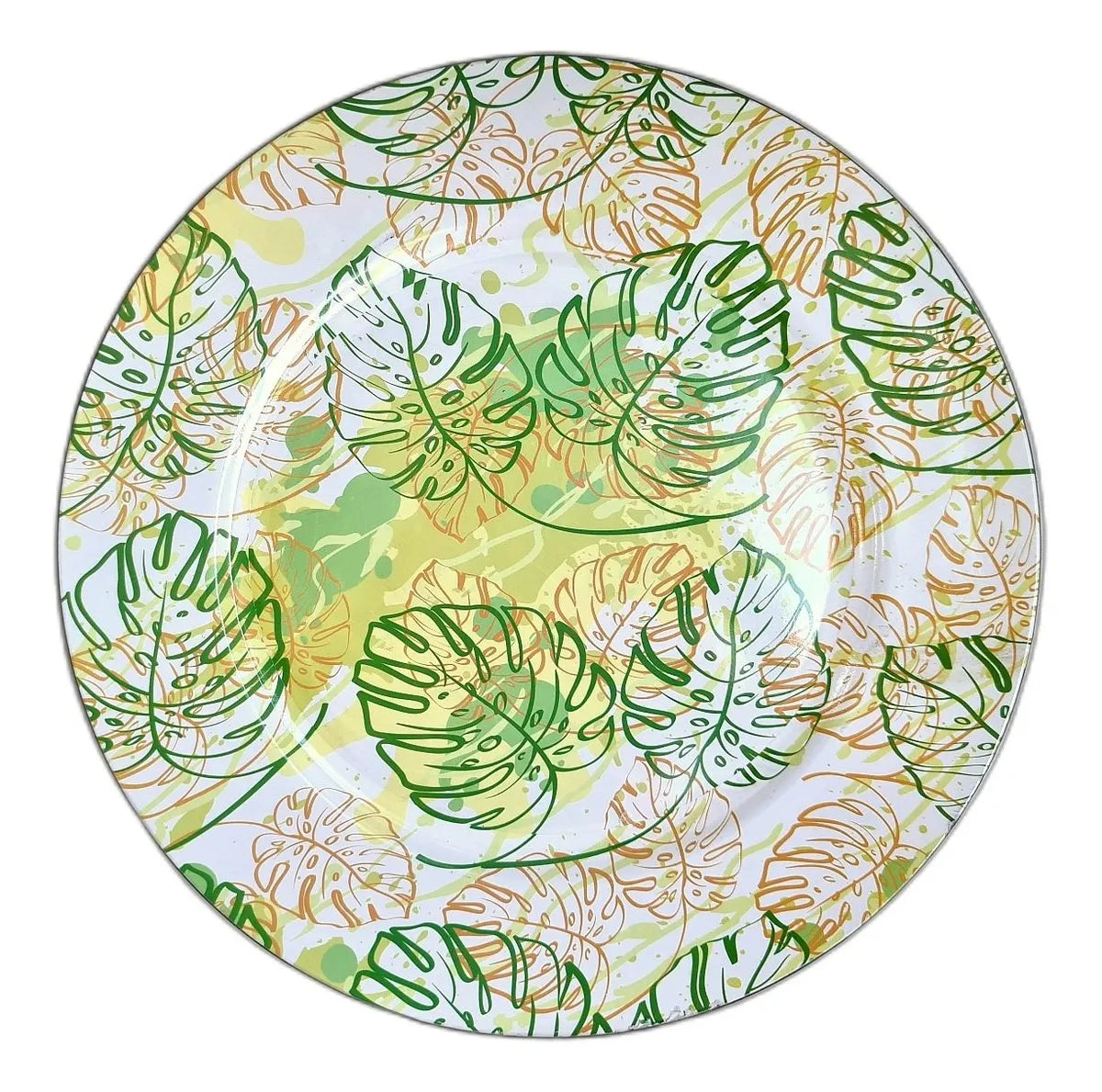 Jogo de Sousplat em Poliresina Design Folhas – Branco 33x33cm (Kit com 6 Peças)