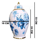 Vaso Decorativo Porcelana Azul e Branca com Tampa 33x18