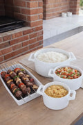 Kit Churrasco Cerâmica Branco: 3 Panelas + Porta Espeto | Elegância & Praticidade