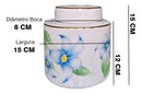 Vaso Decorativo Porcelana Azul e Branca Cilíndrico Floral 15 x 14,5 cm