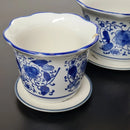 Jogo 3 Cachepot Cerâmica Chinesa Azul E Branca