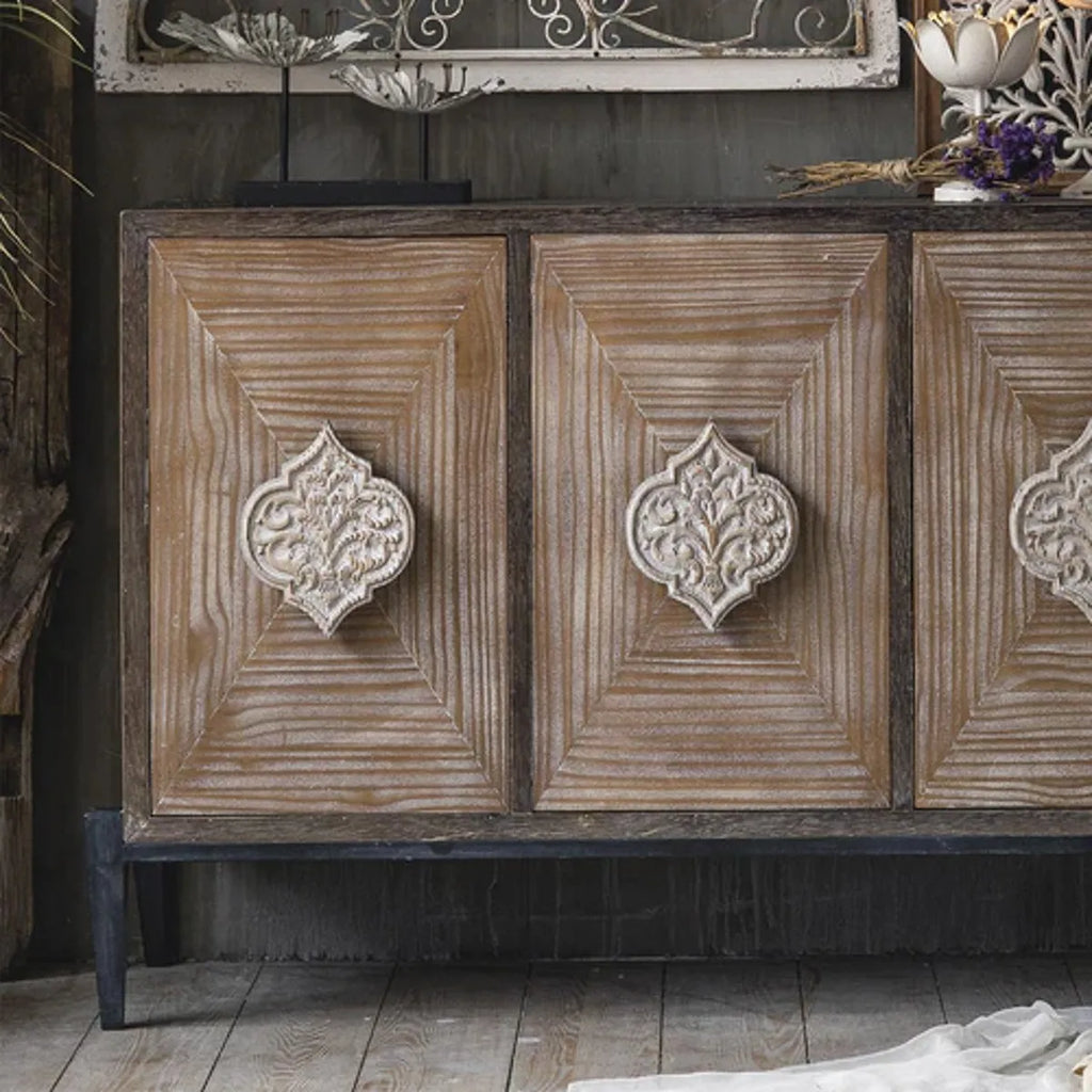 Buffet Aparador Kyoto em Madeira Vintage – Marrom/Preto | 88 x 134 x 40 cm
