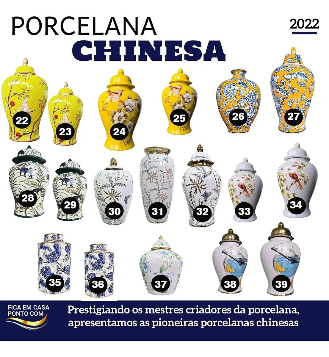 Vaso Decorativo de Porcelana Branco e Dourado com Tampa – 35x21 | Linha Clássica Mundi