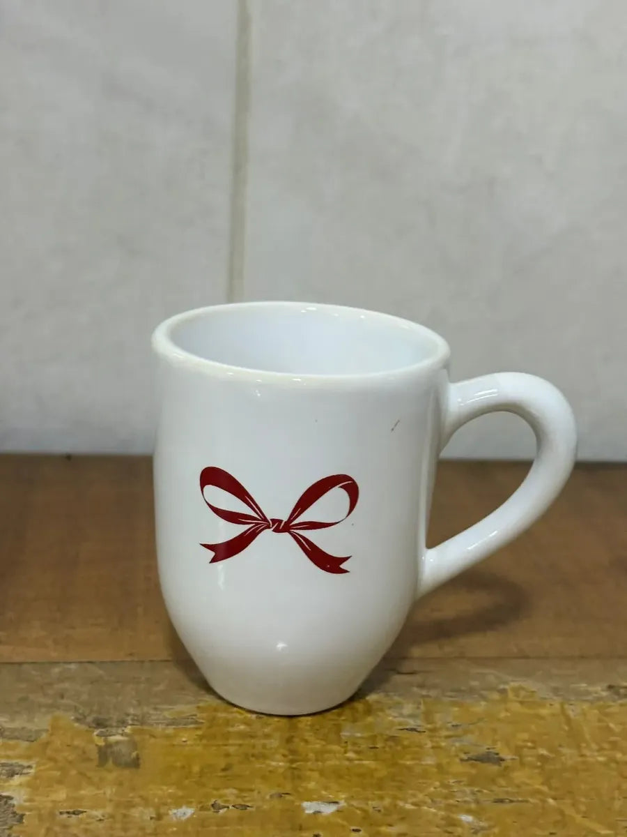 Xícara com Pires Porcelana Branca com Laço Vermelho Love 9x11x7 / 16 cm