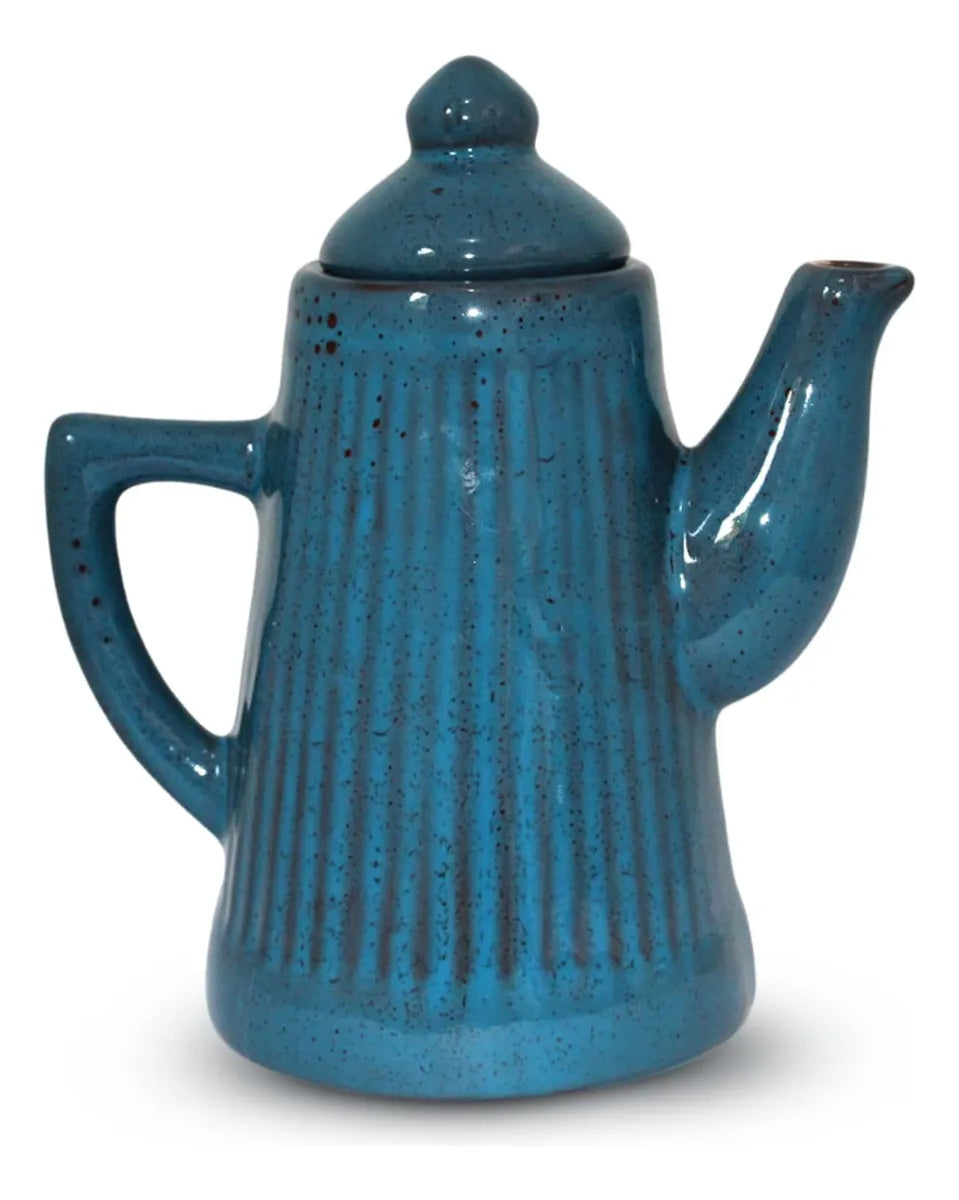 Bule de Café e Chá em Cerâmica Frisada 900ml – Azul Acqua Marine
