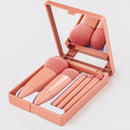 Kit Pincéis de Maquiagem Viagem com Espelho – 5 Pincéis Rosa