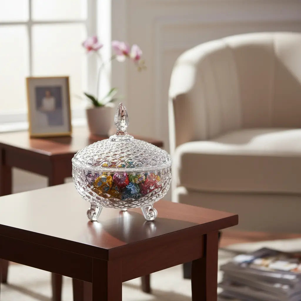 Potiche de Vidro Bomboniere Baleiro Detalhado 16x8cm – Elegância e Sofisticação para sua Decoração