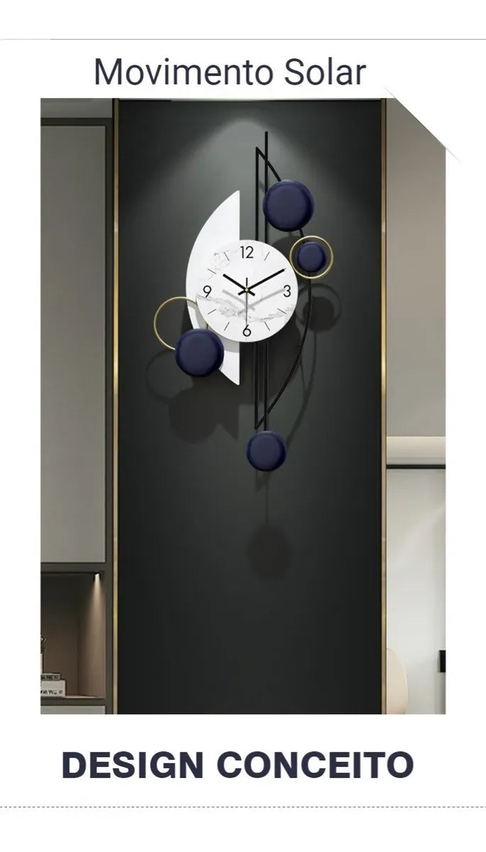 Relógio de Parede 3D Metal Solar – Design Europeu Luxuoso 79cm Azul-Marinho (Vazado | Silencioso)