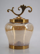 Vaso Decorativo em Vidro Dourado com Tampa e Base em Metal – 35 x 25 cm | Estilo Imperial