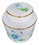 Vaso Decorativo Porcelana Azul e Branca Cilíndrico Floral 15 x 14,5 cm