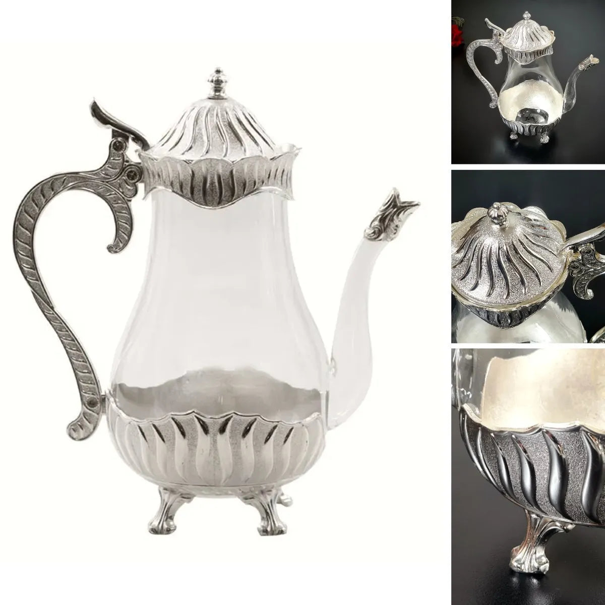 Chaleira de Vidro e Metal Super Luxo – 25 x 16 cm (Cinza)