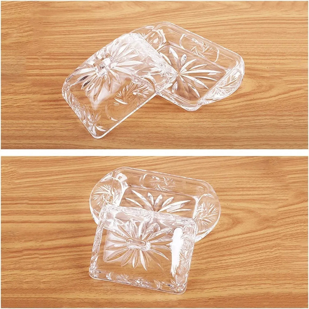 Manteigueira de Vidro Lapidado com Tampa 250g – Incolor (17,5 x 9 cm)