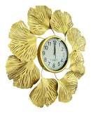 Relógio de Parede Luxuoso em Metal Dourado – Design Europeu com Folhas 3D | 66 cm