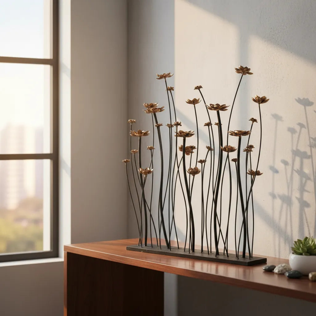 Porta-Vela Castiçal Escultura Romântica em Metal Preto/Dourado